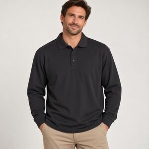 SDI Polo Shirt Mens XXL Black Long Sleeve 100% Cotton Pique Solid 320 NWT